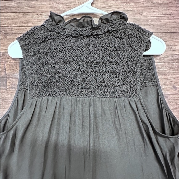 Free People Black Sleeveless Smocked Blouse with Bib Collar - Picture 3 of 5